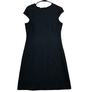 Ann Taylor Womens Dress Black Purple Floral Round Neck Bodycon Stretch 8